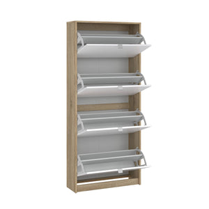 Scarpiera Epidoto, Mobile portascarpe, Armadio da ingresso multiuso, Mobiletto per calzature, 70x24 h162 cm, Quercia e Bianco lucido