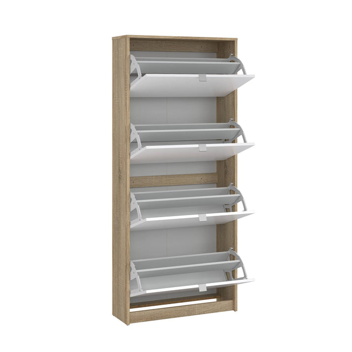 Scarpiera Epidoto, Mobile portascarpe, Armadio da ingresso multiuso, Mobiletto per calzature, 70x24 h162 cm, Quercia e Bianco lucido