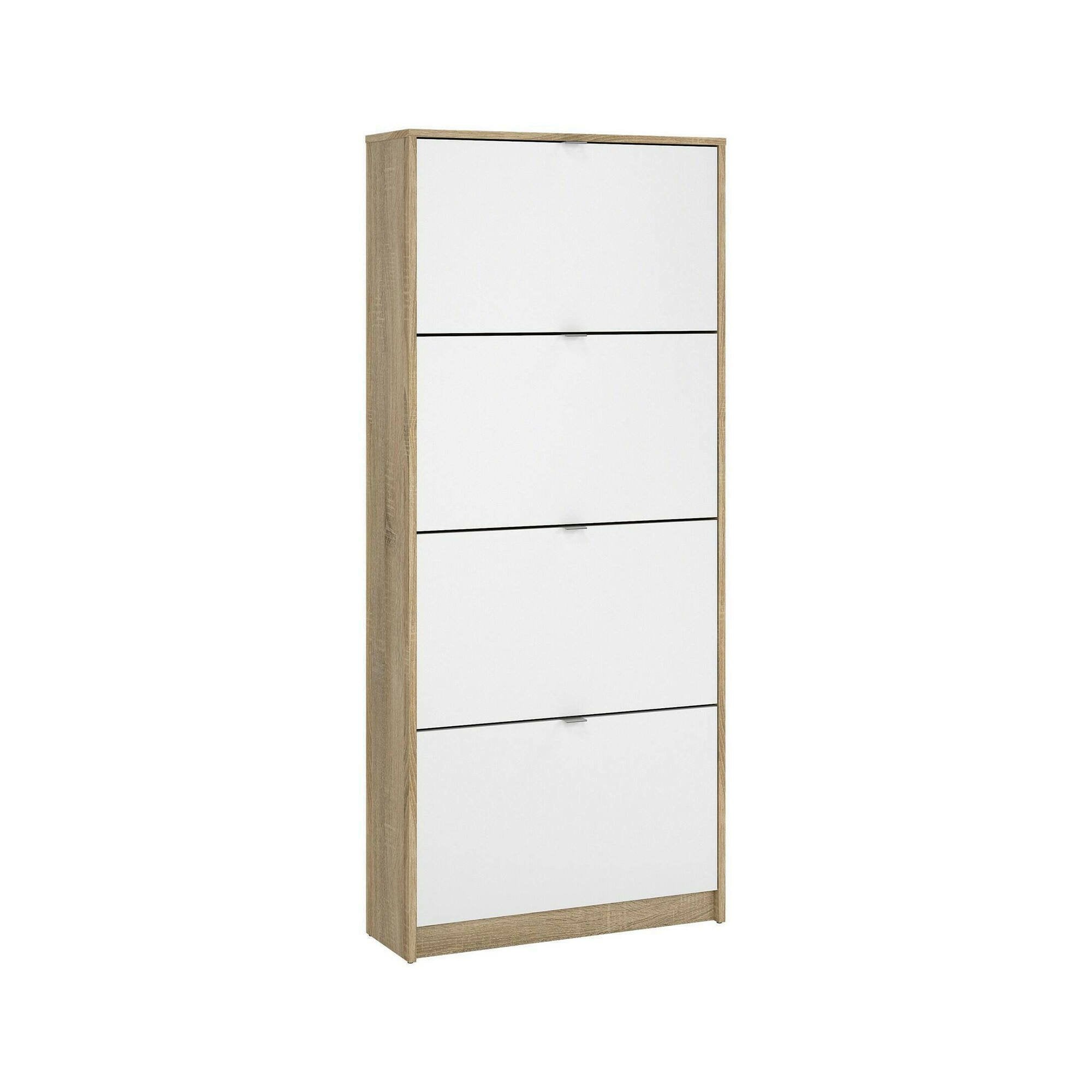Scarpiera Epidoto, Mobile portascarpe, Armadio da ingresso multiuso, Mobiletto per calzature, 70x24 h162 cm, Quercia e Bianco lucido