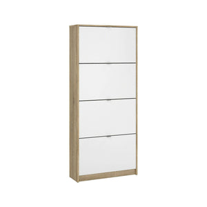 Scarpiera Epidoto, Mobile portascarpe, Armadio da ingresso multiuso, Mobiletto per calzature, 70x24 h162 cm, Quercia e Bianco lucido