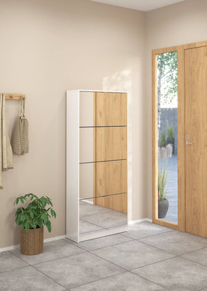 Scarpiera Aepytus, Mobile portascarpe, Armadio da ingresso multiuso, Mobiletto per calzature, 70x24 h162 cm, Bianco lucido