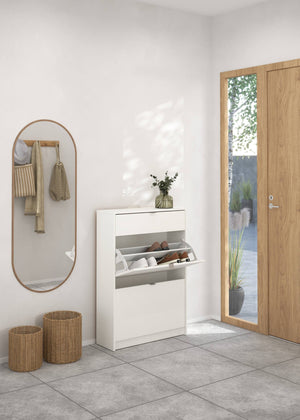 Scarpiera Theophile, Mobile portascarpe, Armadio da ingresso multiuso, Mobiletto per calzature, 70x24 h101 cm, Bianco