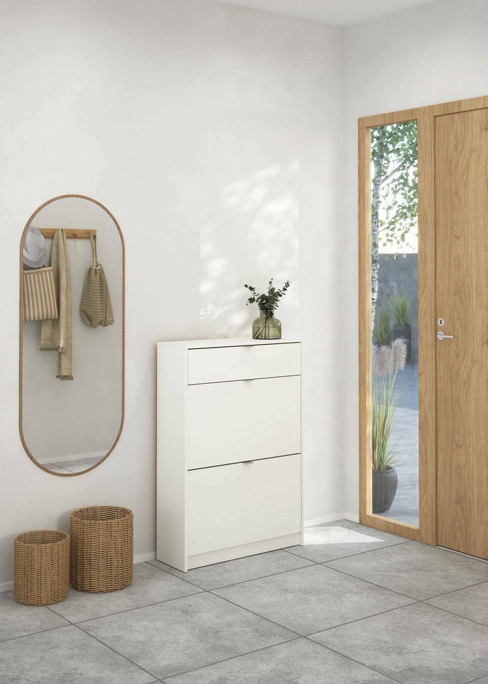 Scarpiera Theophile, Mobile portascarpe, Armadio da ingresso multiuso, Mobiletto per calzature, 70x24 h101 cm, Bianco