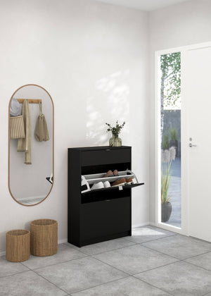 Scarpiera Theophile, Mobile portascarpe, Armadio da ingresso multiuso, Mobiletto per calzature, 70x24 h101 cm, Nero