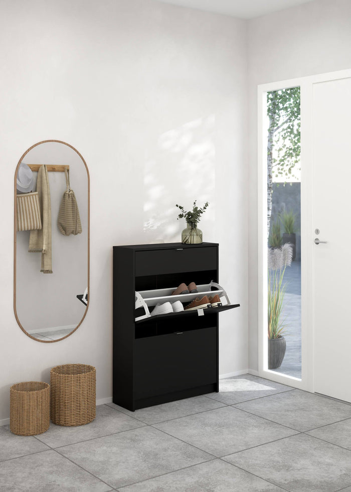 Scarpiera Theophile, Mobile portascarpe, Armadio da ingresso multiuso, Mobiletto per calzature, 70x24 h101 cm, Nero