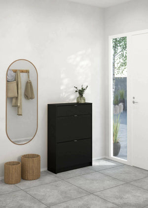 Scarpiera Theophile, Mobile portascarpe, Armadio da ingresso multiuso, Mobiletto per calzature, 70x24 h101 cm, Nero