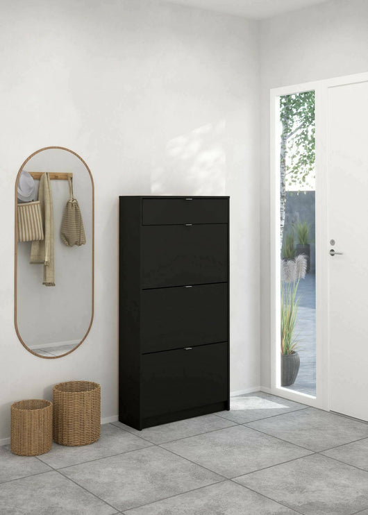 Scarpiera Mandukhai, Mobile portascarpe, Armadio da ingresso multiuso, Mobiletto per calzature, 70x24 h140 cm, Nero