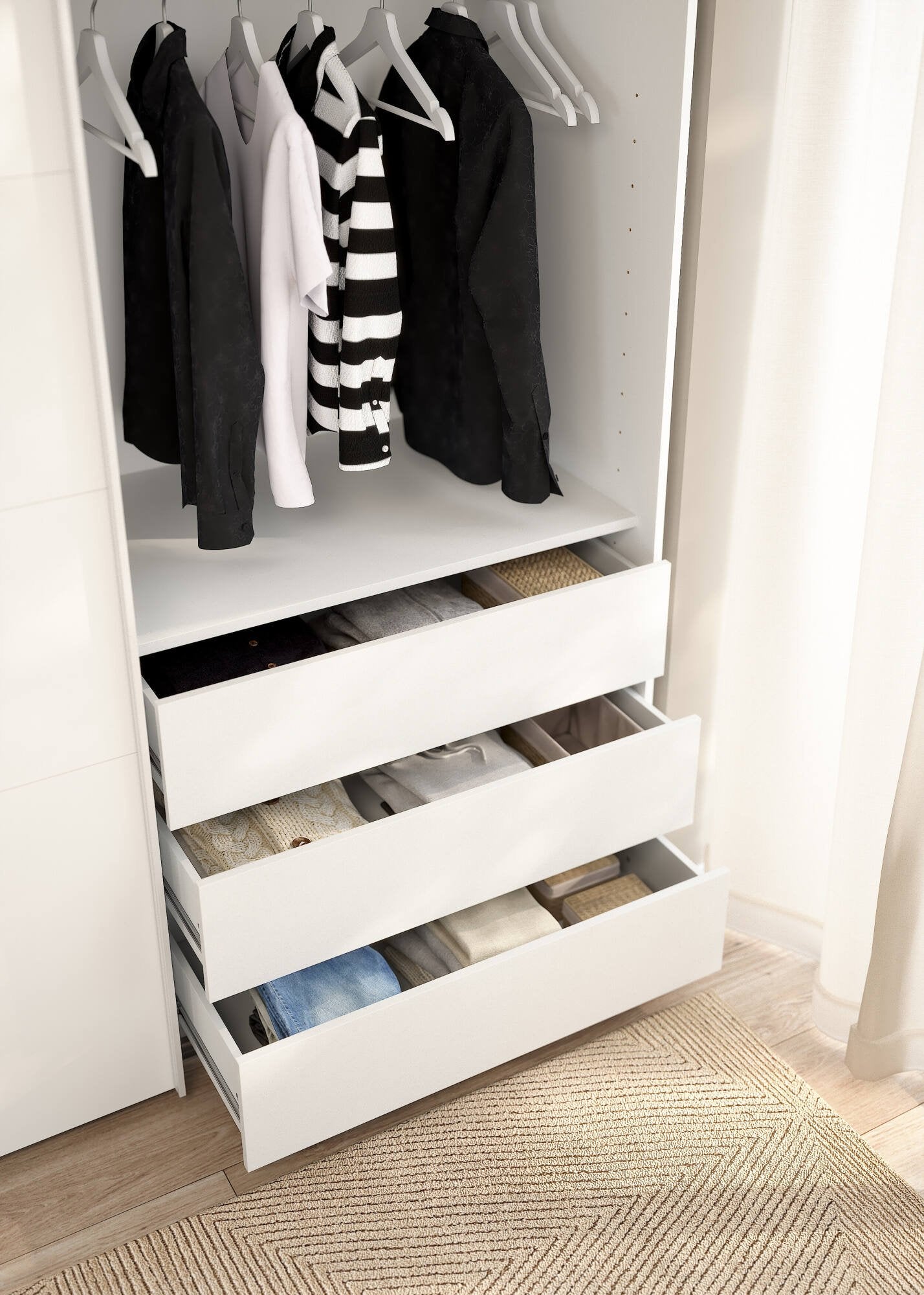 Cassettiera Boulogne, Settimino multiuso, Comò camera da letto, Mobile con cassetti, 87x55 h70 cm, Bianco