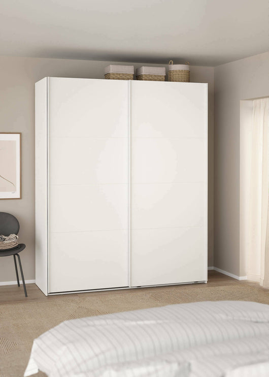 Armadio multiuso 2 ante Gomer, Mobile multifunzionale, Mobiletto scarpiera, Guardaroba porta scarpe, 179x65 h220 cm, Bianco