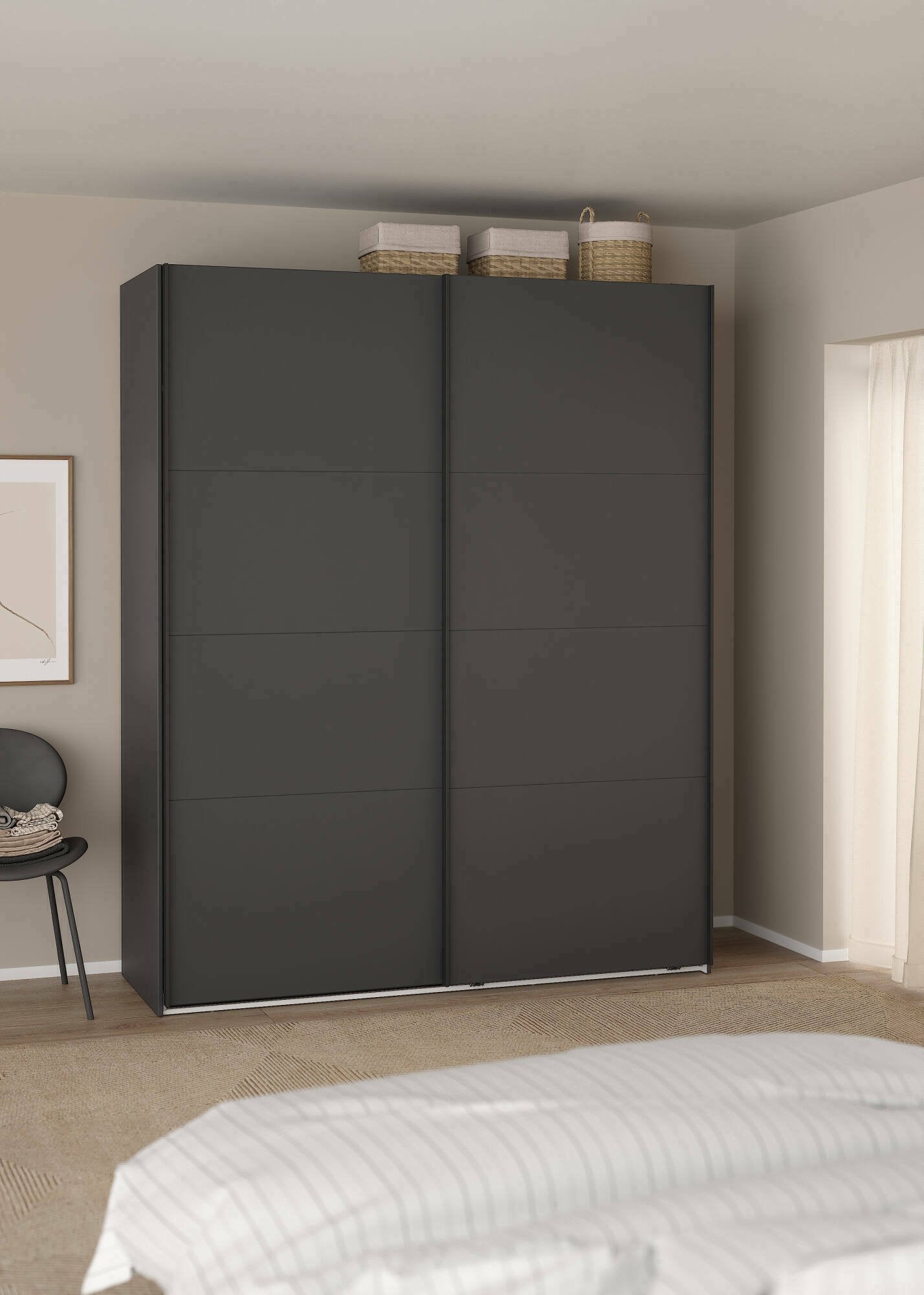 Armadio multiuso 2 ante Gomer, Mobile multifunzionale, Mobiletto scarpiera, Guardaroba porta scarpe, 179x65 h220 cm, Grigio