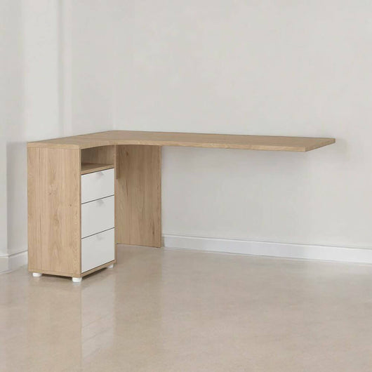 Scrivania Peipah, Scrittoio multiuso, Tavolo per ufficio porta PC, Piano di lavoro, 150x100 h76 cm, Rovere e Bianco