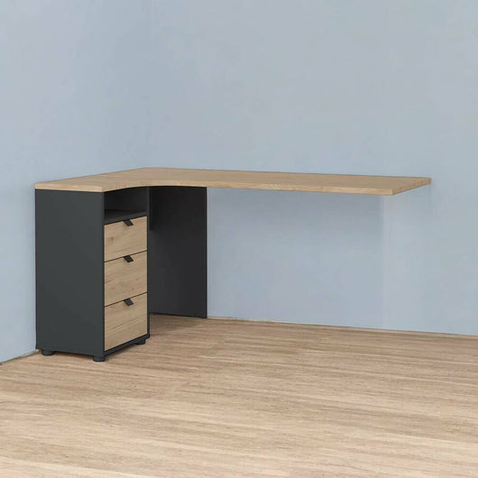 Scrivania Peipah, Scrittoio multiuso, Tavolo per ufficio porta PC, Piano di lavoro, 150x100 h76 cm, Rovere e Grigio