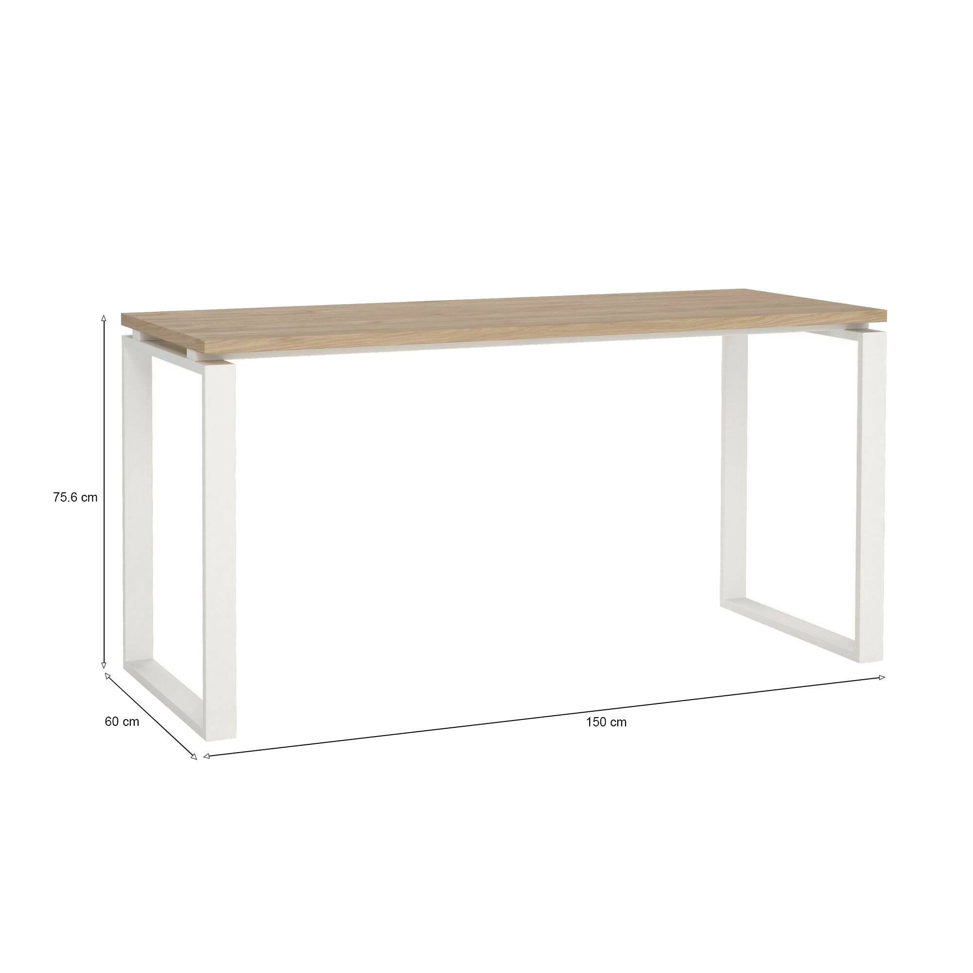 Scrivania Arignano, Scrittoio multiuso, Tavolo per ufficio porta PC, Piano di lavoro, 150x60 h76 cm, Rovere e Bianco