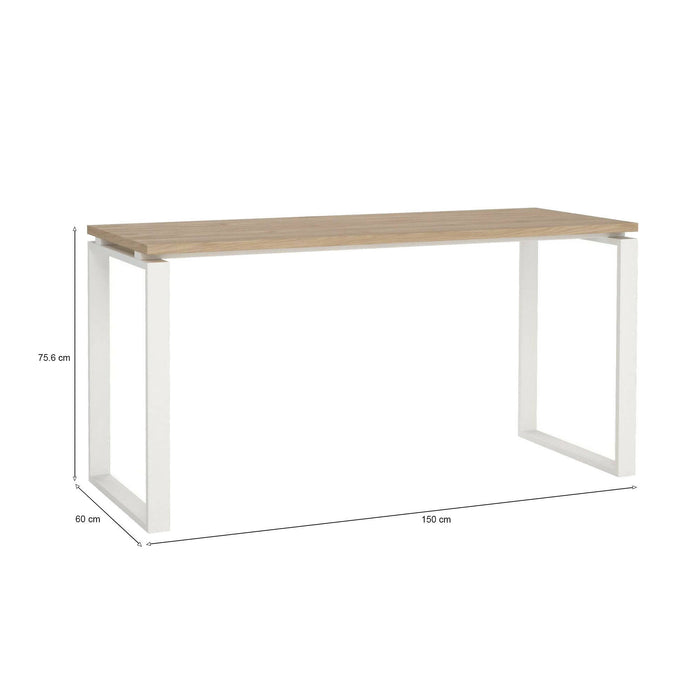 Scrivania Arignano, Scrittoio multiuso, Tavolo per ufficio porta PC, Piano di lavoro, 150x60 h76 cm, Rovere e Bianco