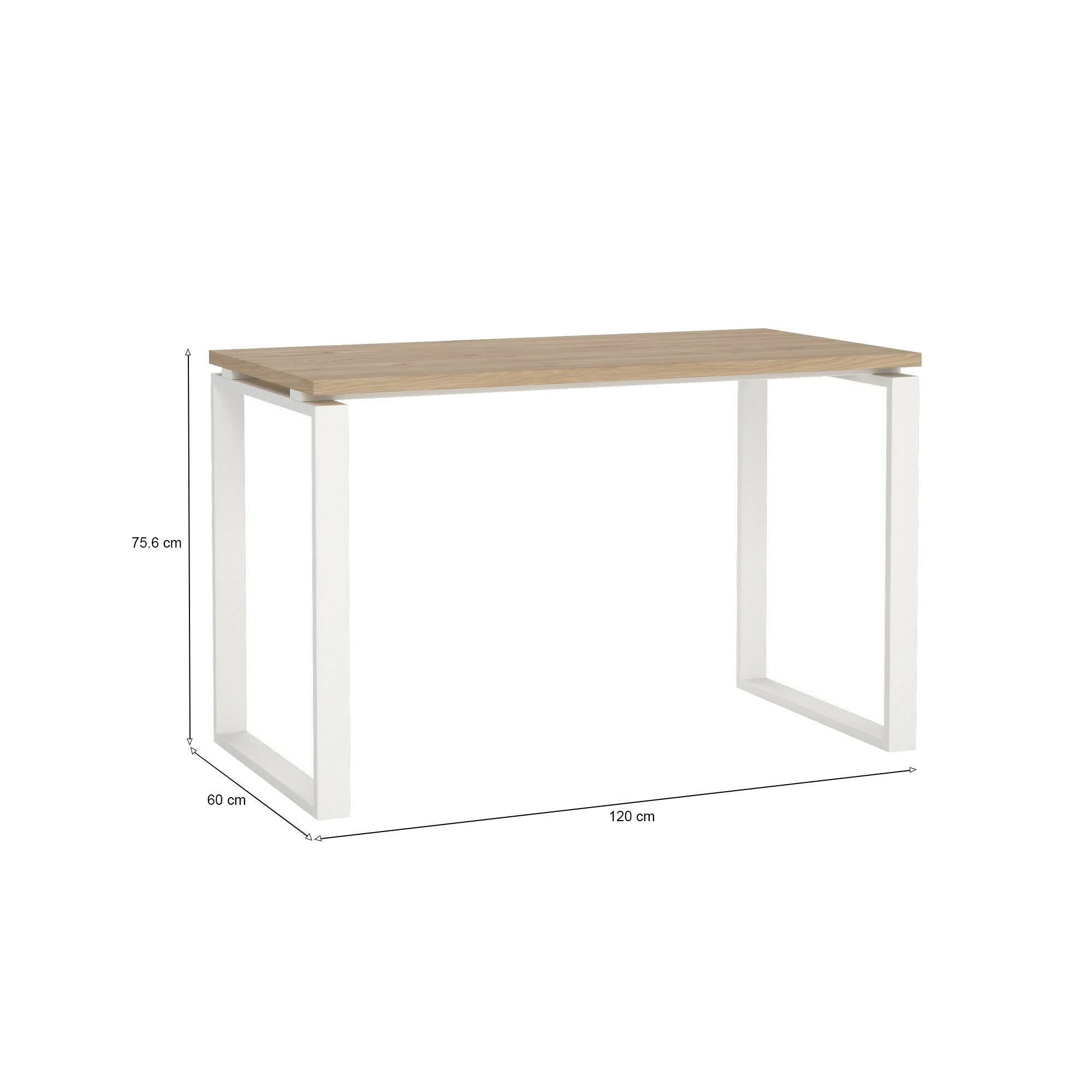 Scrivania Pierrot, Scrittoio multiuso, Tavolo per ufficio porta PC, Piano di lavoro, 120x60 h76 cm, Rovere e Bianco