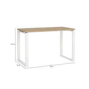 Scrivania Pierrot, Scrittoio multiuso, Tavolo per ufficio porta PC, Piano di lavoro, 120x60 h76 cm, Rovere e Bianco