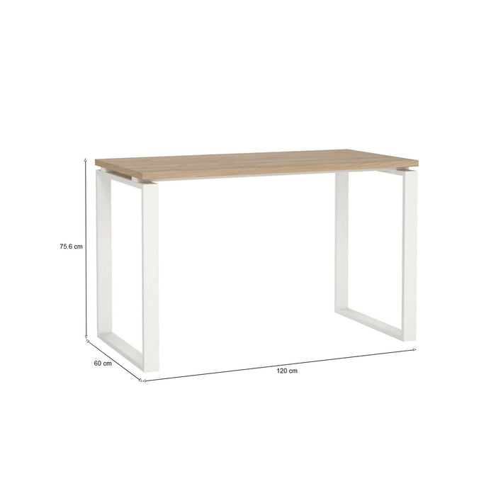 Scrivania Pierrot, Scrittoio multiuso, Tavolo per ufficio porta PC, Piano di lavoro, 120x60 h76 cm, Rovere e Bianco
