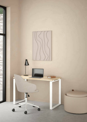 Scrivania Pierrot, Scrittoio multiuso, Tavolo per ufficio porta PC, Piano di lavoro, 120x60 h76 cm, Rovere e Bianco