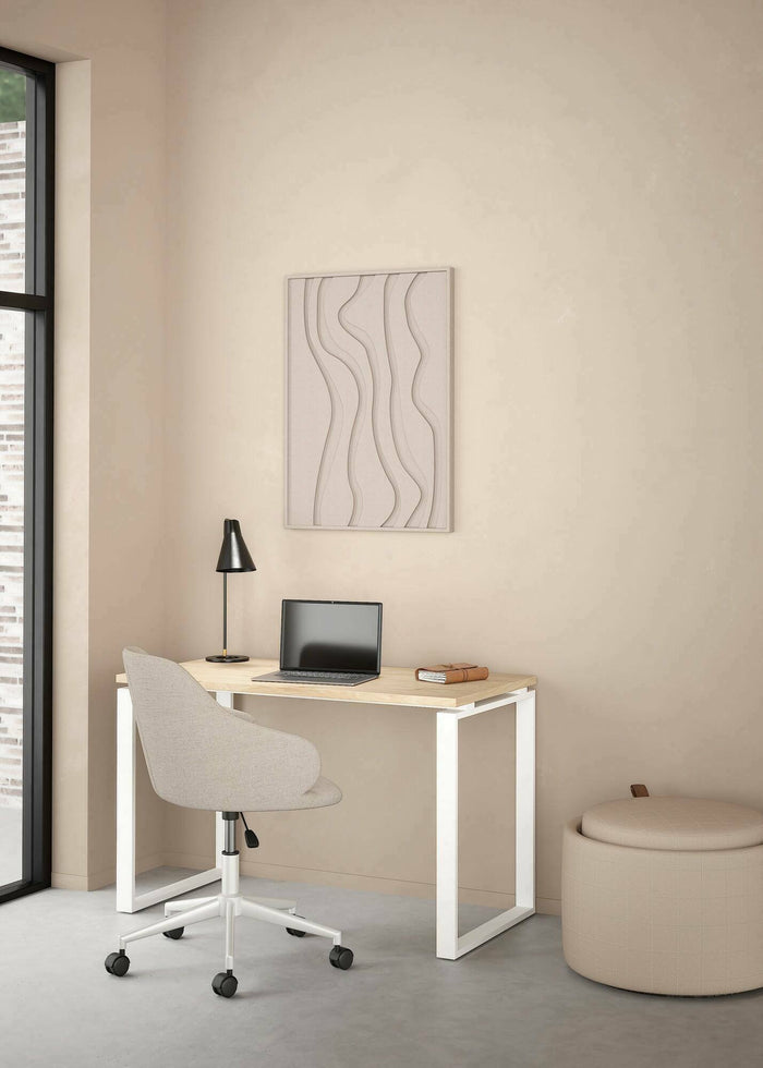 Scrivania Pierrot, Scrittoio multiuso, Tavolo per ufficio porta PC, Piano di lavoro, 120x60 h76 cm, Rovere e Bianco
