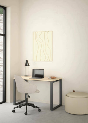 Scrivania Pierrot, Scrittoio multiuso, Tavolo per ufficio porta PC, Piano di lavoro, 120x60 h76 cm, Rovere e Grigio