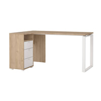 Scrivania Medard, Scrittoio multiuso, Tavolo per ufficio porta PC, Piano di lavoro, 150x100 h76 cm, Rovere e Bianco