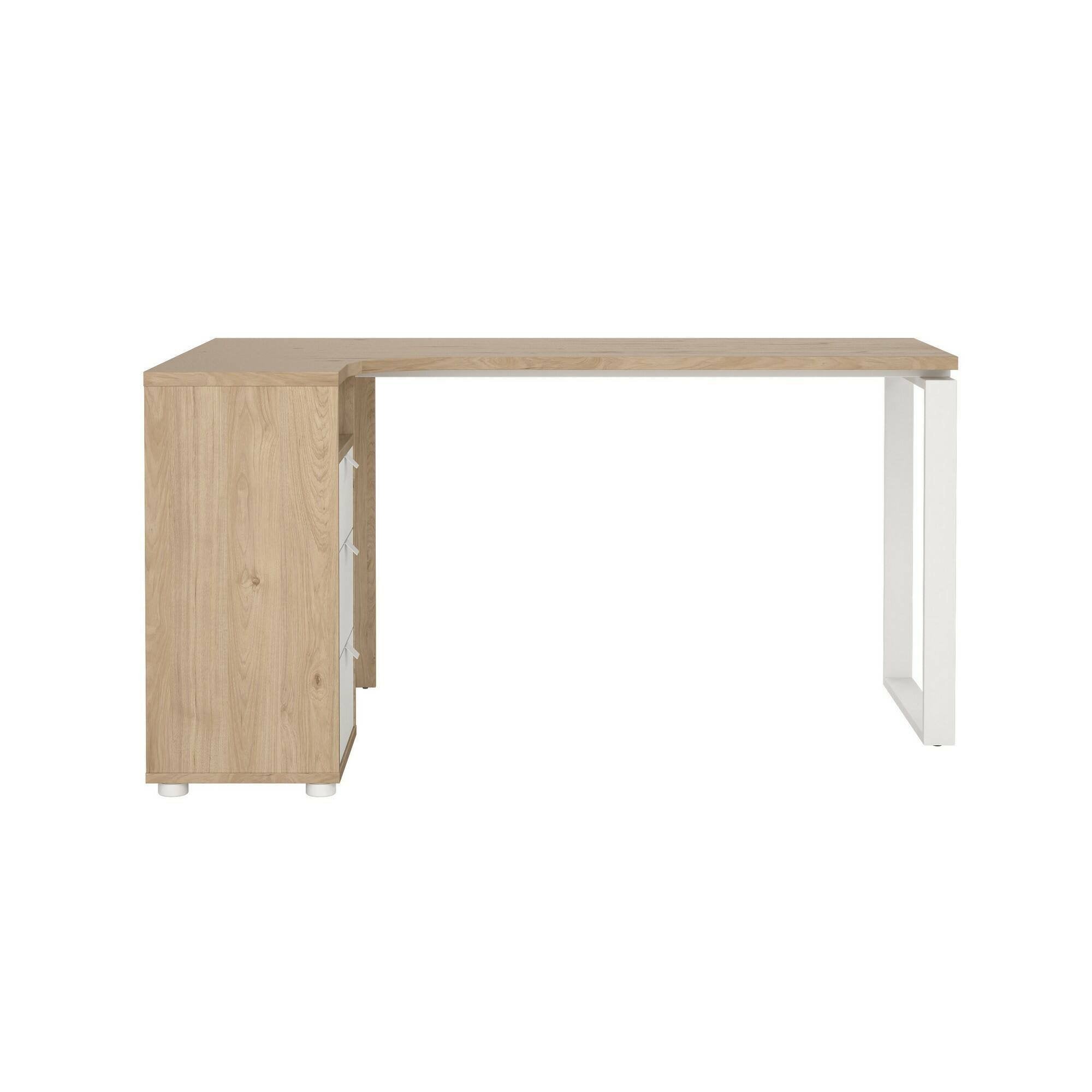 Scrivania Medard, Scrittoio multiuso, Tavolo per ufficio porta PC, Piano di lavoro, 150x100 h76 cm, Rovere e Bianco