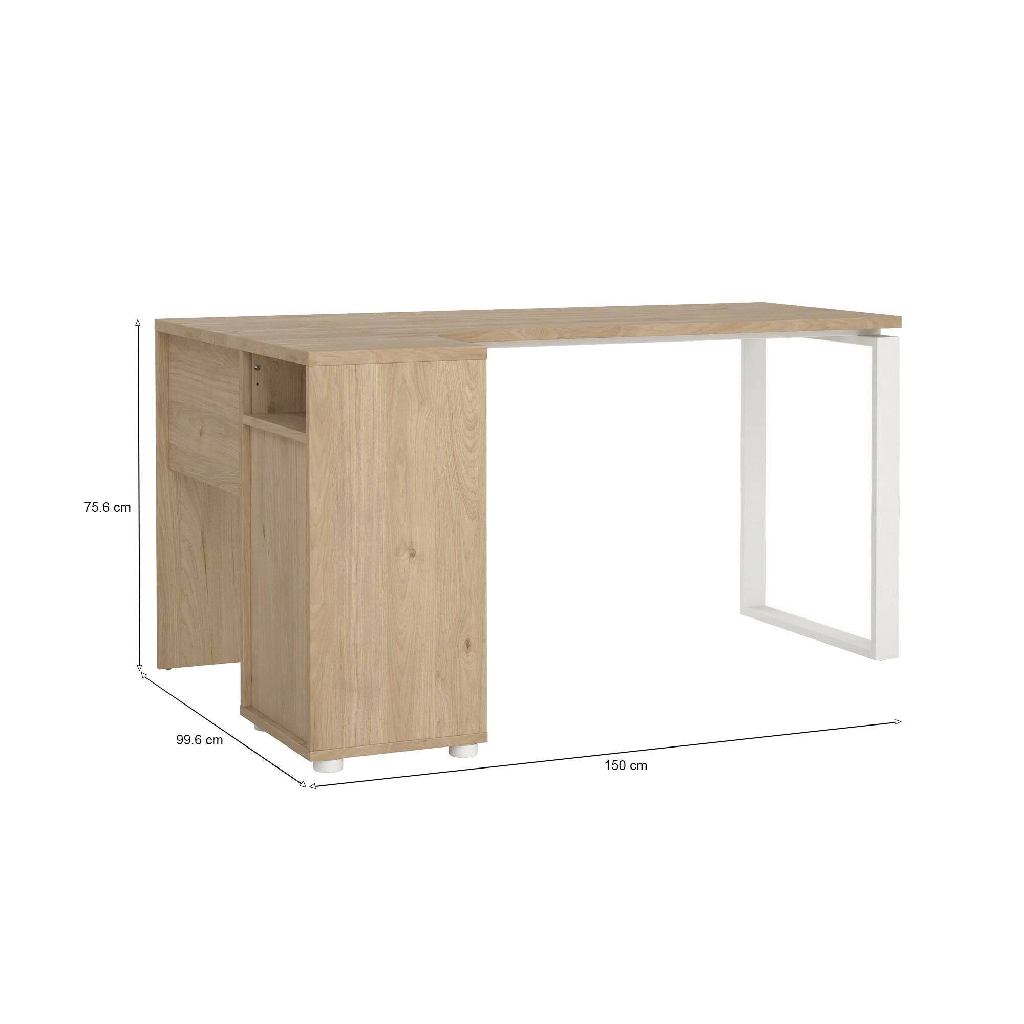 Scrivania Medard, Scrittoio multiuso, Tavolo per ufficio porta PC, Piano di lavoro, 150x100 h76 cm, Rovere e Bianco