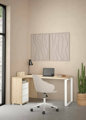 Scrivania Medard, Scrittoio multiuso, Tavolo per ufficio porta PC, Piano di lavoro, 150x100 h76 cm, Rovere e Bianco