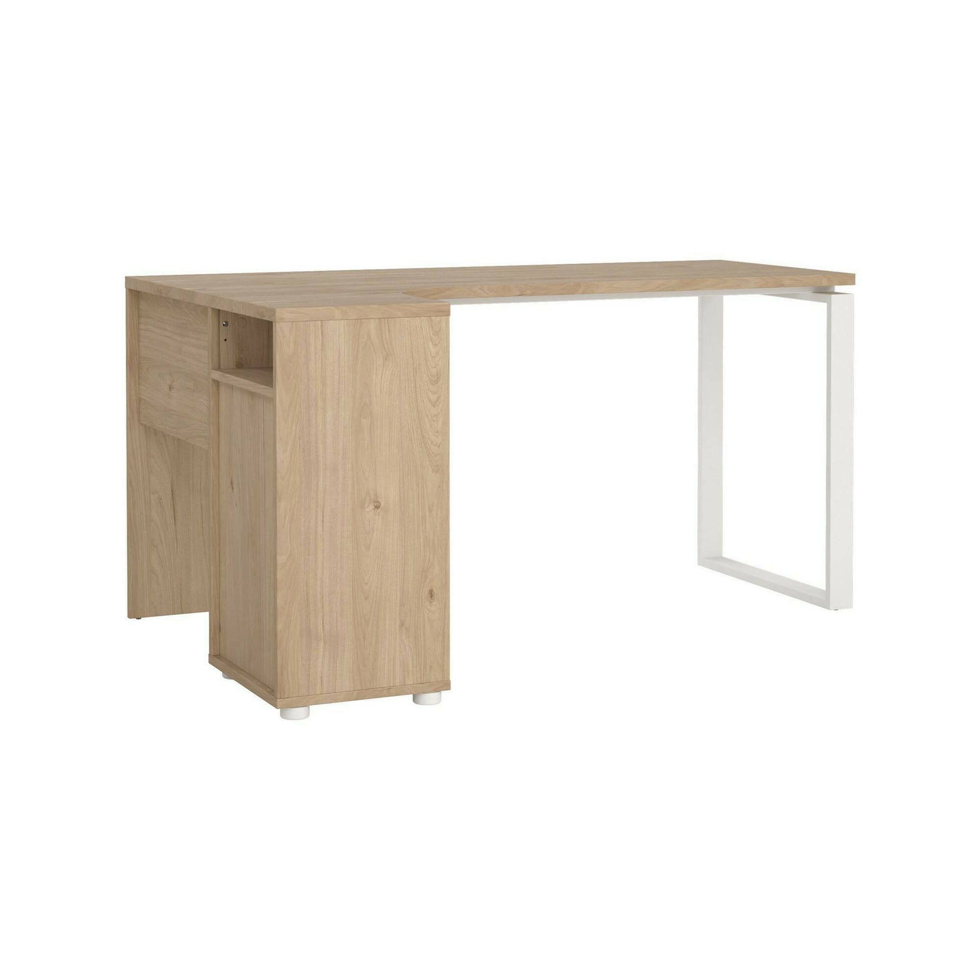 Scrivania Medard, Scrittoio multiuso, Tavolo per ufficio porta PC, Piano di lavoro, 150x100 h76 cm, Rovere e Bianco