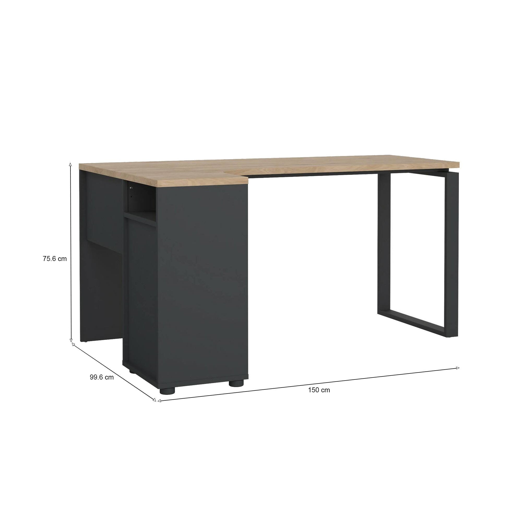 Scrivania Medard, Scrittoio multiuso, Tavolo per ufficio porta PC, Piano di lavoro, 150x100 h76 cm, Rovere e Grigio