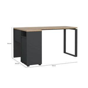 Scrivania Medard, Scrittoio multiuso, Tavolo per ufficio porta PC, Piano di lavoro, 150x100 h76 cm, Rovere e Grigio