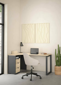Scrivania Medard, Scrittoio multiuso, Tavolo per ufficio porta PC, Piano di lavoro, 150x100 h76 cm, Rovere e Grigio