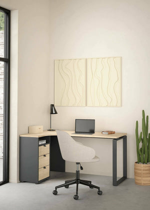Scrivania Medard, Scrittoio multiuso, Tavolo per ufficio porta PC, Piano di lavoro, 150x100 h76 cm, Rovere e Grigio