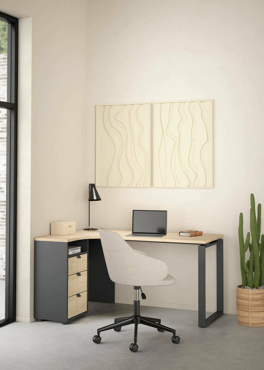Scrivania Medard, Scrittoio multiuso, Tavolo per ufficio porta PC, Piano di lavoro, 150x100 h76 cm, Rovere e Grigio