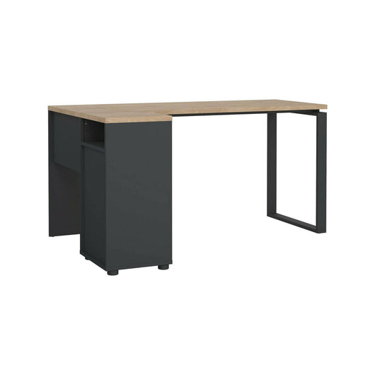 Scrivania Medard, Scrittoio multiuso, Tavolo per ufficio porta PC, Piano di lavoro, 150x100 h76 cm, Rovere e Grigio