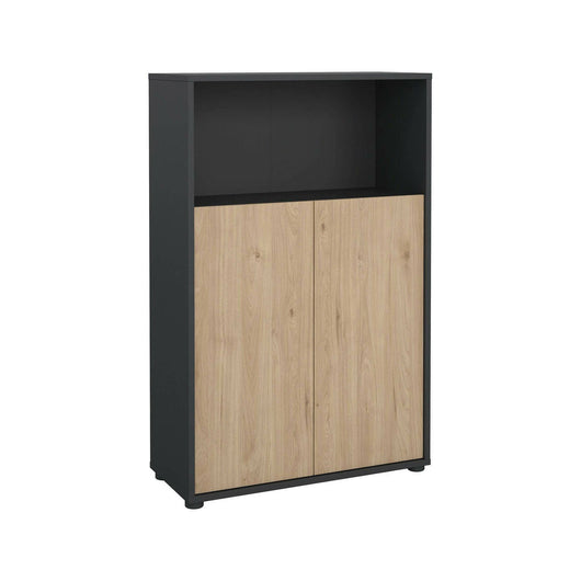 Credenza Canossa, Buffet da soggiorno, Madia da salotto, Dispensa da cucina, 80x34 h124 cm, Rovere e Grigio