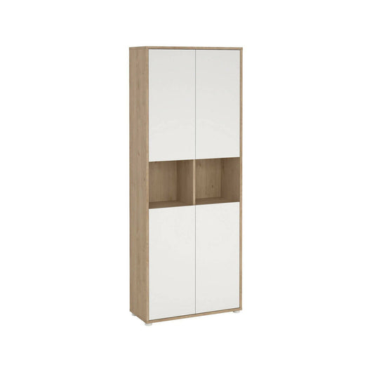 Credenza Pierre, Buffet da soggiorno, Madia da salotto, Dispensa da cucina, 80x34 h205 cm, Rovere e Bianco