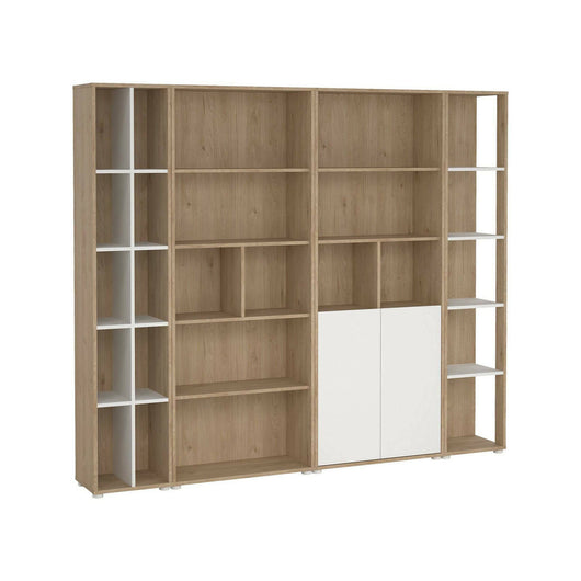 Parete attrezzata Litvjak, Composizione soggiorno, Mobile salotto multiuso, Armadio porta TV, 241x34 h205 cm, Rovere e Bianco