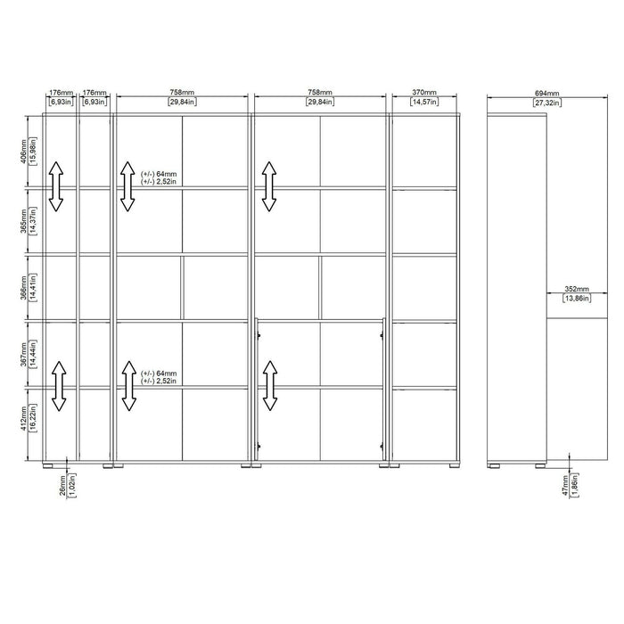 Parete attrezzata Litvjak, Composizione soggiorno, Mobile salotto multiuso, Armadio porta TV, 241x34 h205 cm, Rovere e Grigio