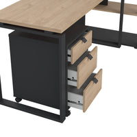 Scrivania Etienne, Scrittoio multiuso, Tavolo per ufficio porta PC, Piano di lavoro, 184x80 h205 cm, Rovere e Grigio