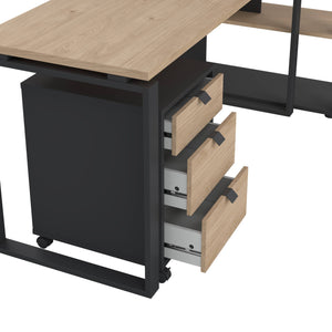 Scrivania Etienne, Scrittoio multiuso, Tavolo per ufficio porta PC, Piano di lavoro, 184x80 h205 cm, Rovere e Grigio