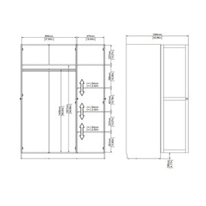 Guardaroba 3 ante Gener, Mobile camera da letto, Cabina armadio portabiti, Armadio appendiabiti, 147x62 h200 cm, Bianco