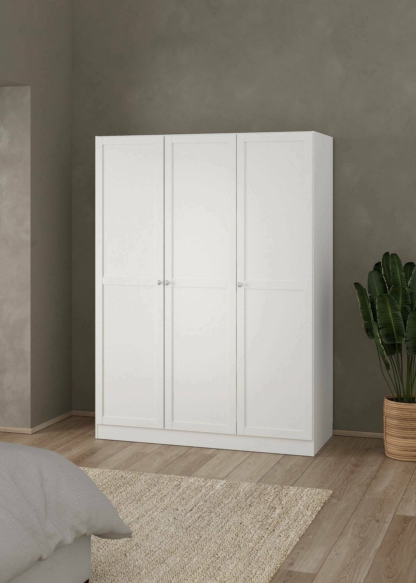 Guardaroba 3 ante Gener, Mobile camera da letto, Cabina armadio portabiti, Armadio appendiabiti, 147x62 h200 cm, Bianco