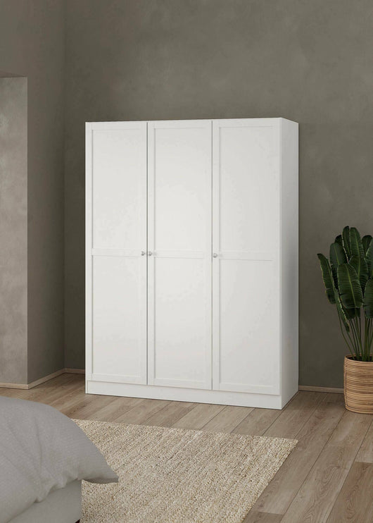 Guardaroba 3 ante Gener, Mobile camera da letto, Cabina armadio portabiti, Armadio appendiabiti, 147x62 h200 cm, Bianco