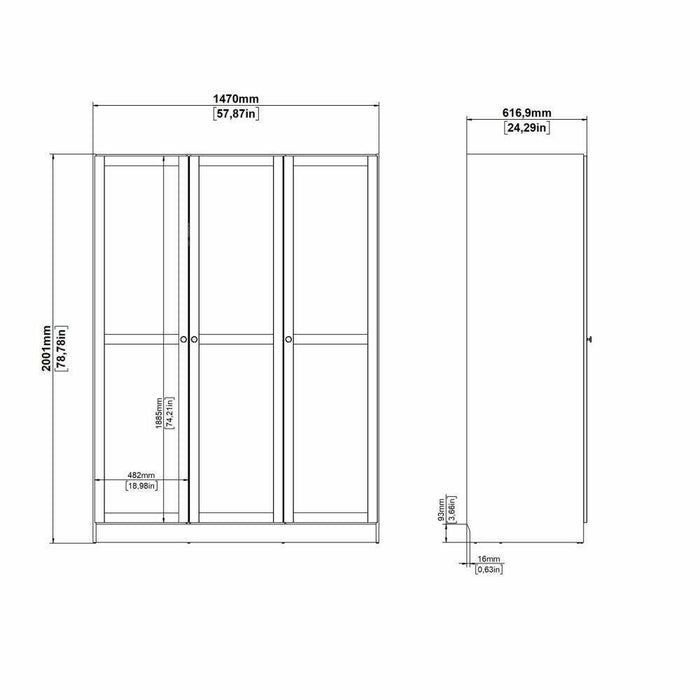 Guardaroba 3 ante Gener, Mobile camera da letto, Cabina armadio portabiti, Armadio appendiabiti, 147x62 h200 cm, Rovere