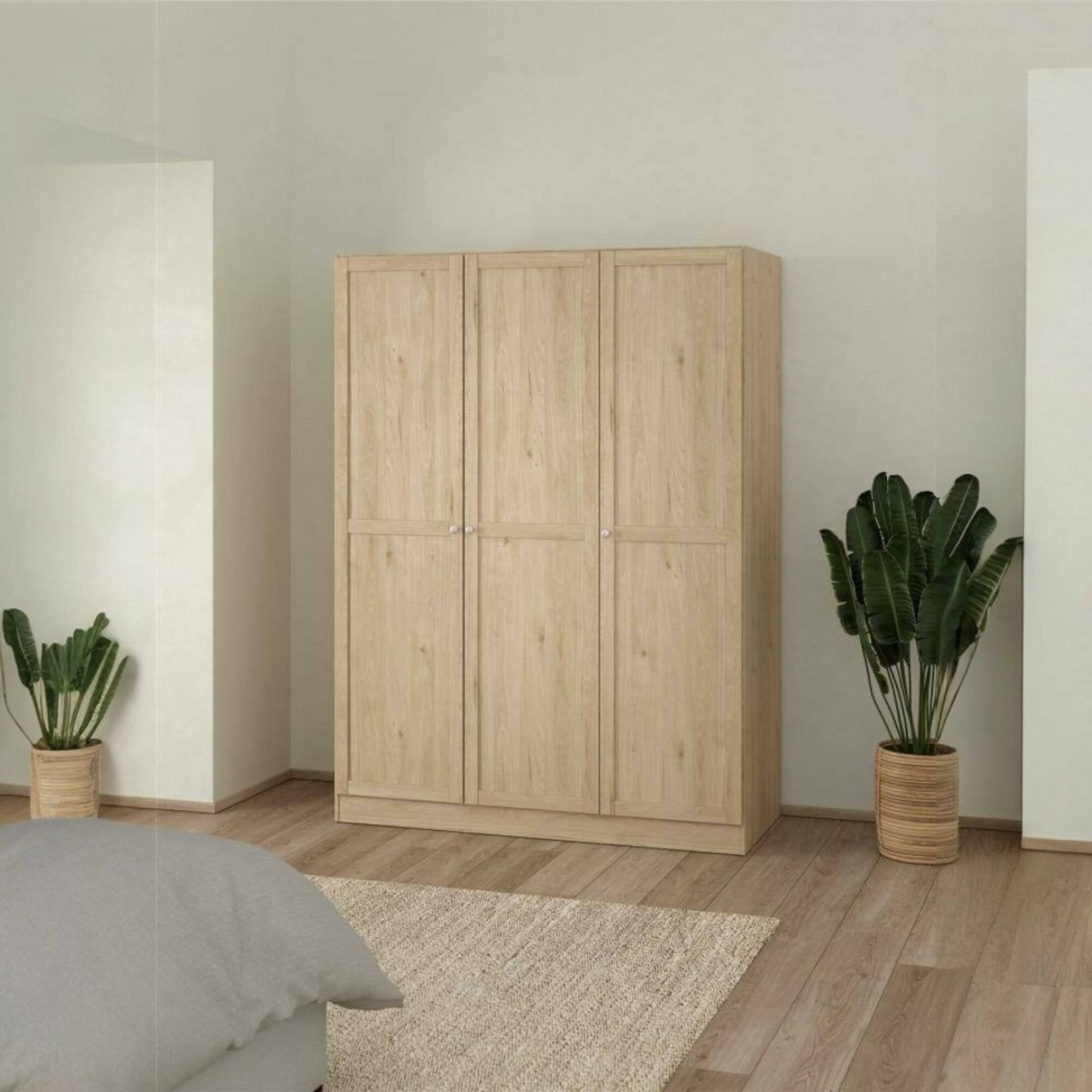Guardaroba 3 ante Gener, Mobile camera da letto, Cabina armadio portabiti, Armadio appendiabiti, 147x62 h200 cm, Rovere
