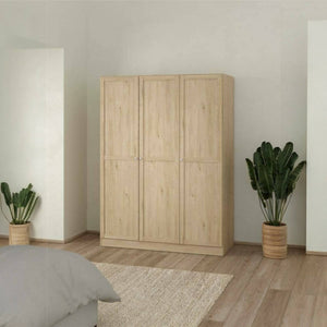 Guardaroba 3 ante Gener, Mobile camera da letto, Cabina armadio portabiti, Armadio appendiabiti, 147x62 h200 cm, Rovere