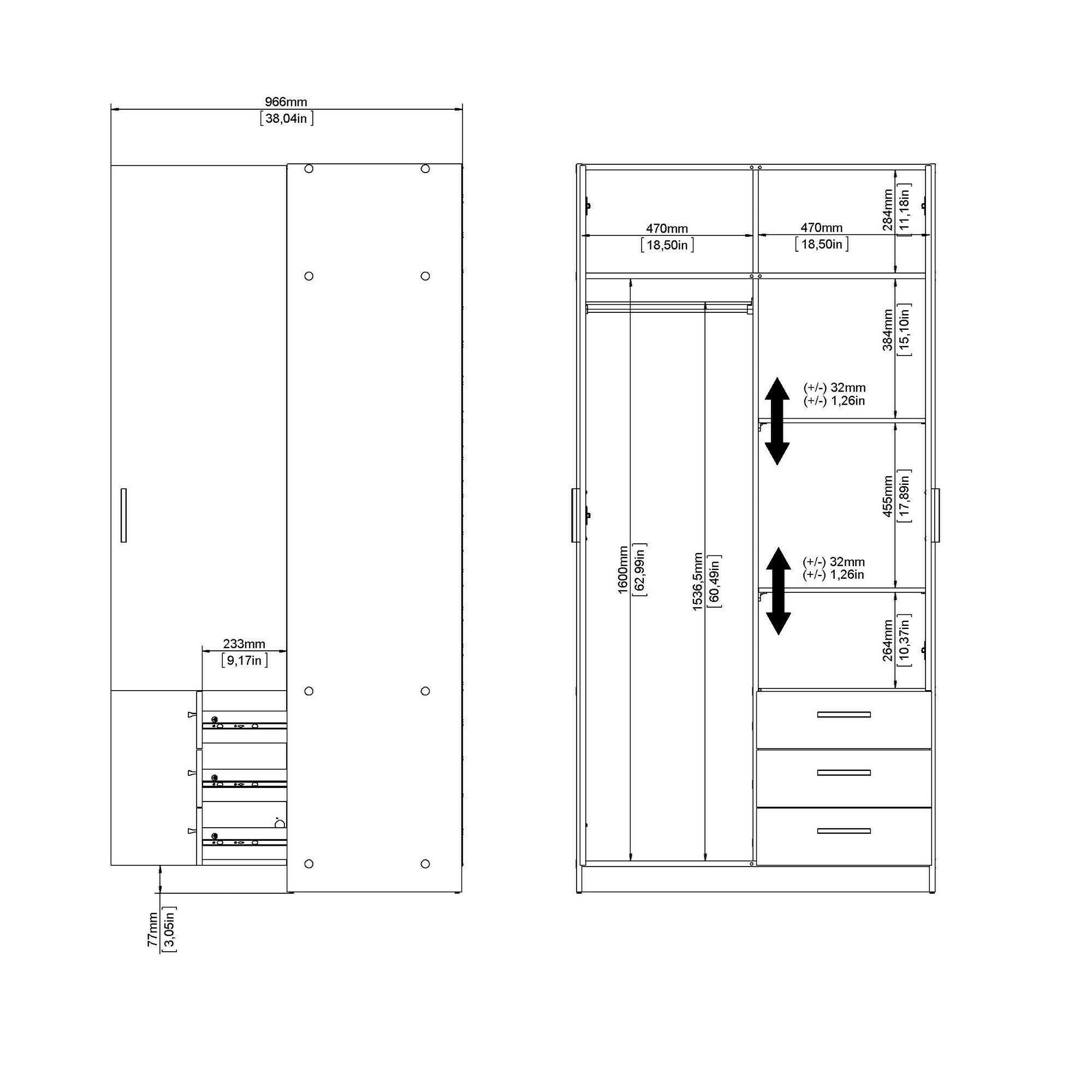 Guardaroba 2 ante Sultani, Mobile camera da letto, Cabina armadio portabiti, Armadio appendiabiti, 99x50 h200 cm, Grigio