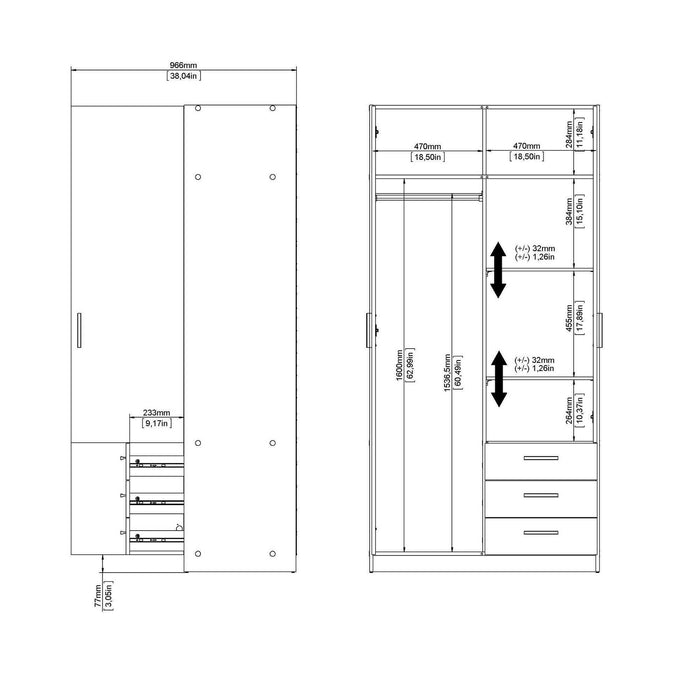 Guardaroba 2 ante Sultani, Mobile camera da letto, Cabina armadio portabiti, Armadio appendiabiti, 99x50 h200 cm, Grigio
