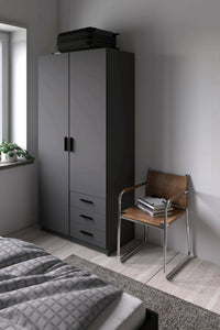 Guardaroba 2 ante Sultani, Mobile camera da letto, Cabina armadio portabiti, Armadio appendiabiti, 99x50 h200 cm, Grigio